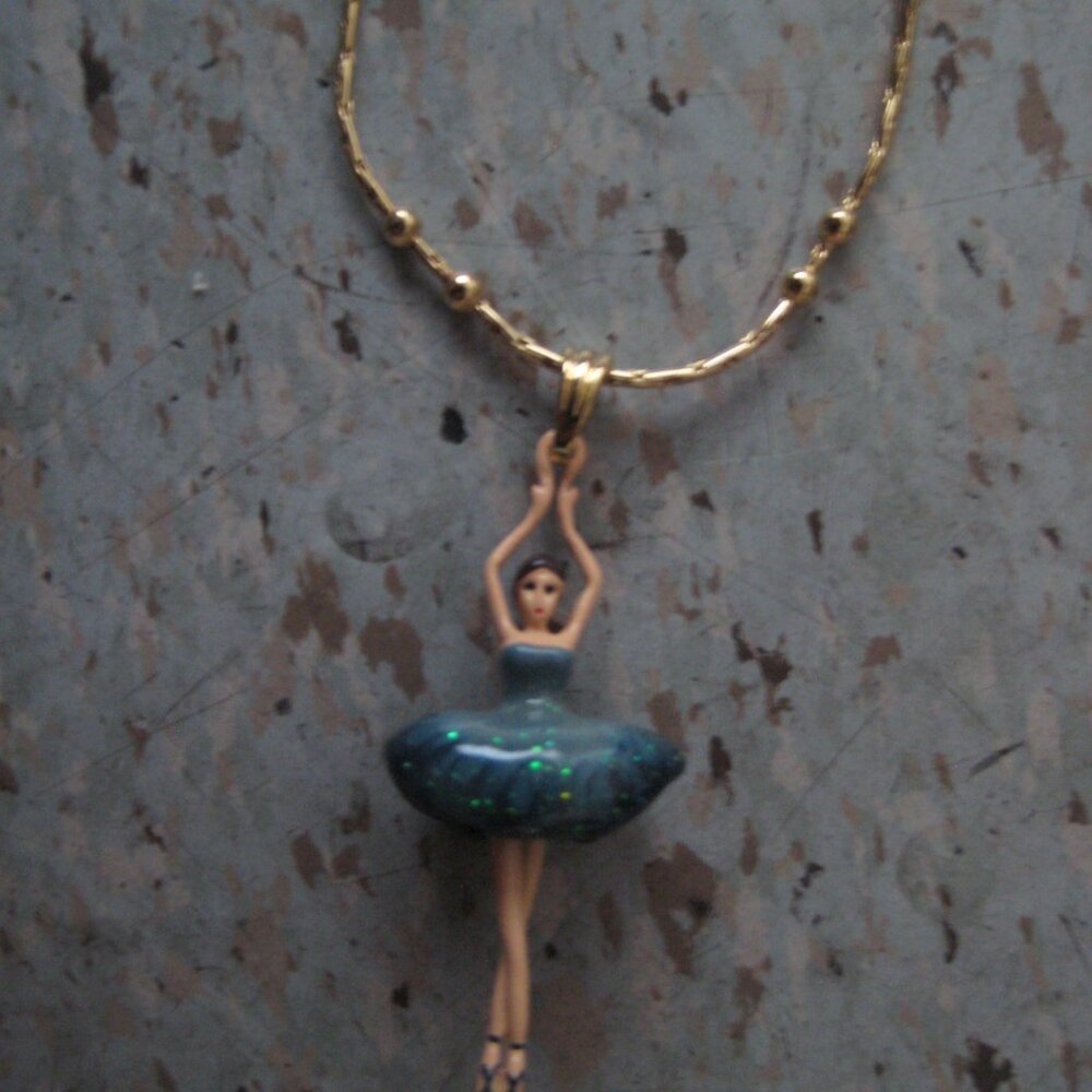 Les Nereides Ballerina with Green Gradient Tutu Pendant Necklace